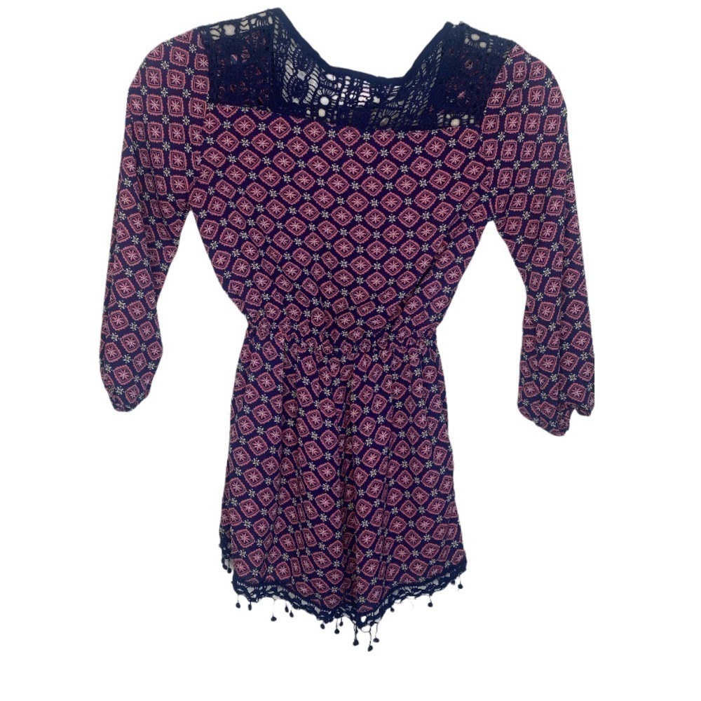 Band Of Gypsies Geometric Floral Print Girls Button Up Romper Size Medium - Picture 2 of 5